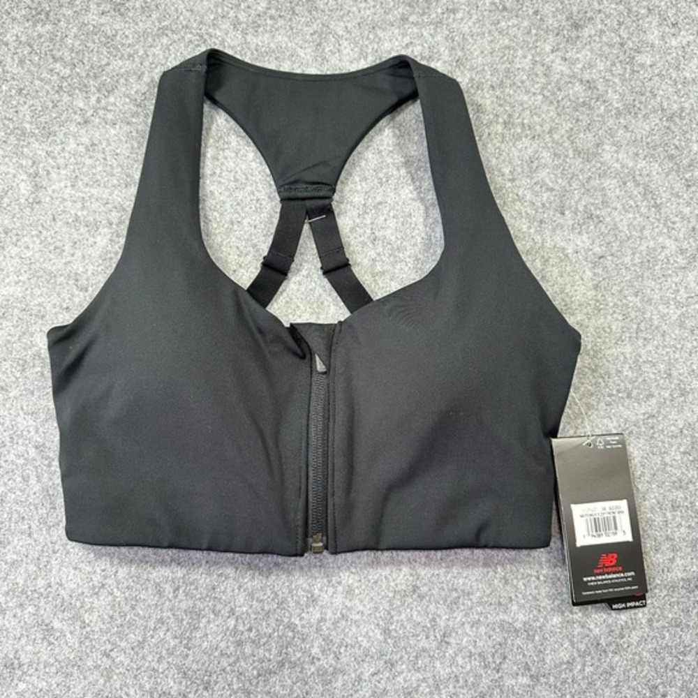 New Balance NB Power X Zip Front Bra Black High‎ Impact WB01033 Women's S (D-DD)